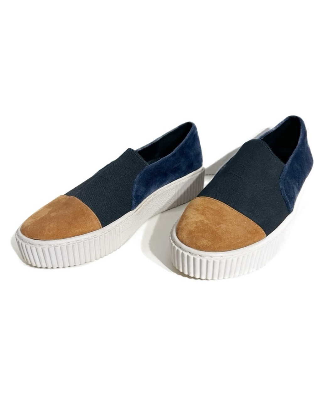 Lori Goldstein Collection Mixed Media Platform Chunky Slip-On Sneaker Navy Brown